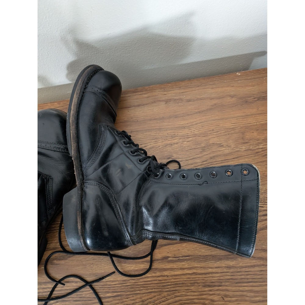 Vintage Men  Siz11 Black Leather Paratrooper Jump Boots Cap Toe Combat Military - Picture 8 of 16